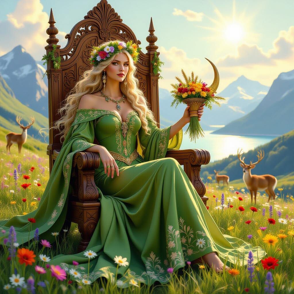 Norse Goddess of Abundance in Whimsical Fantasy Art