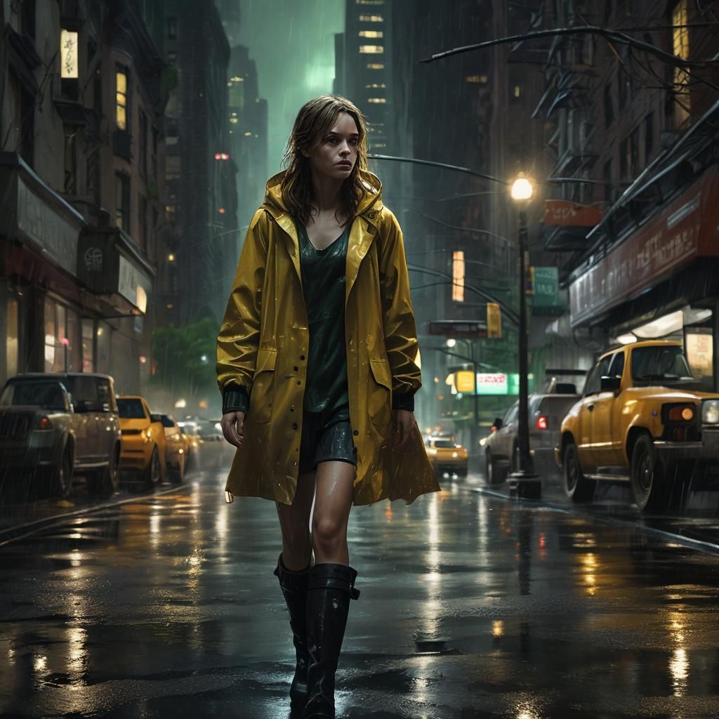 Rainy Night in New York: Dark Fantasy Concept Art