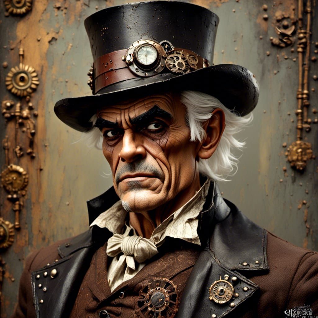 Steampunk Boris Karloff Portrait in Impasto Style