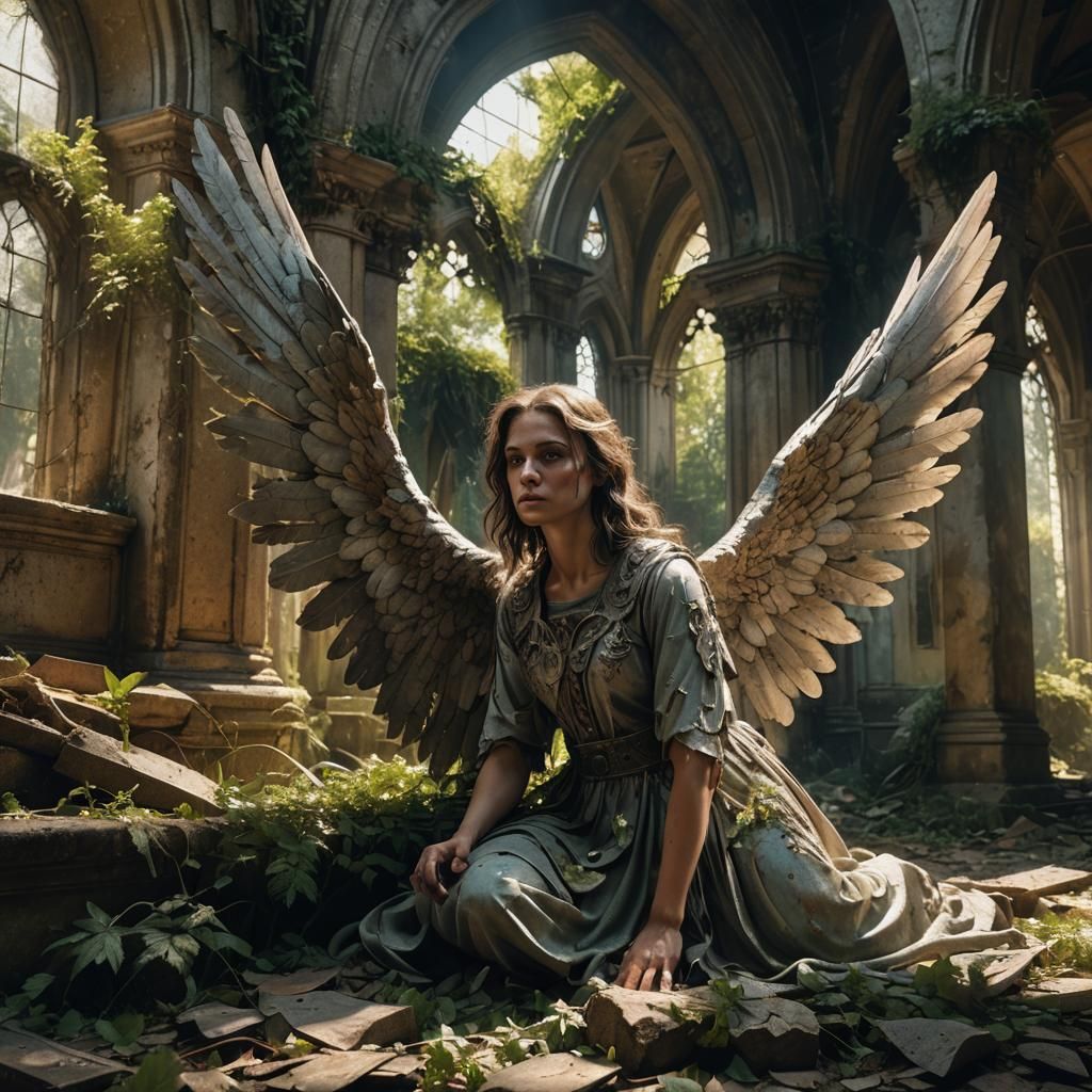 Fallen Angel in Abandoned Church: Digital Matte Painting