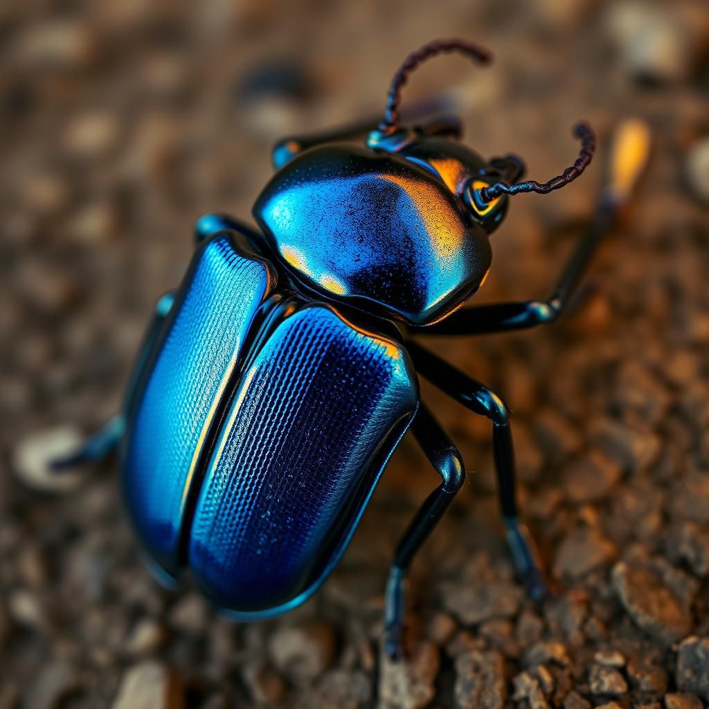 Metallic Blue Beetle Close-Up: Hyperrealistic Digital Art