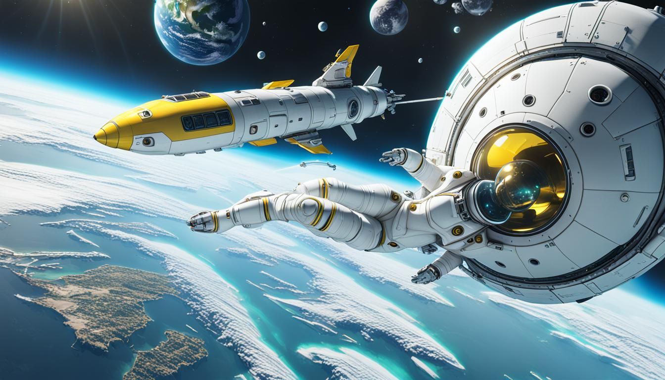 Submarine Spaceship with Astronaut Eating Lemon Pill