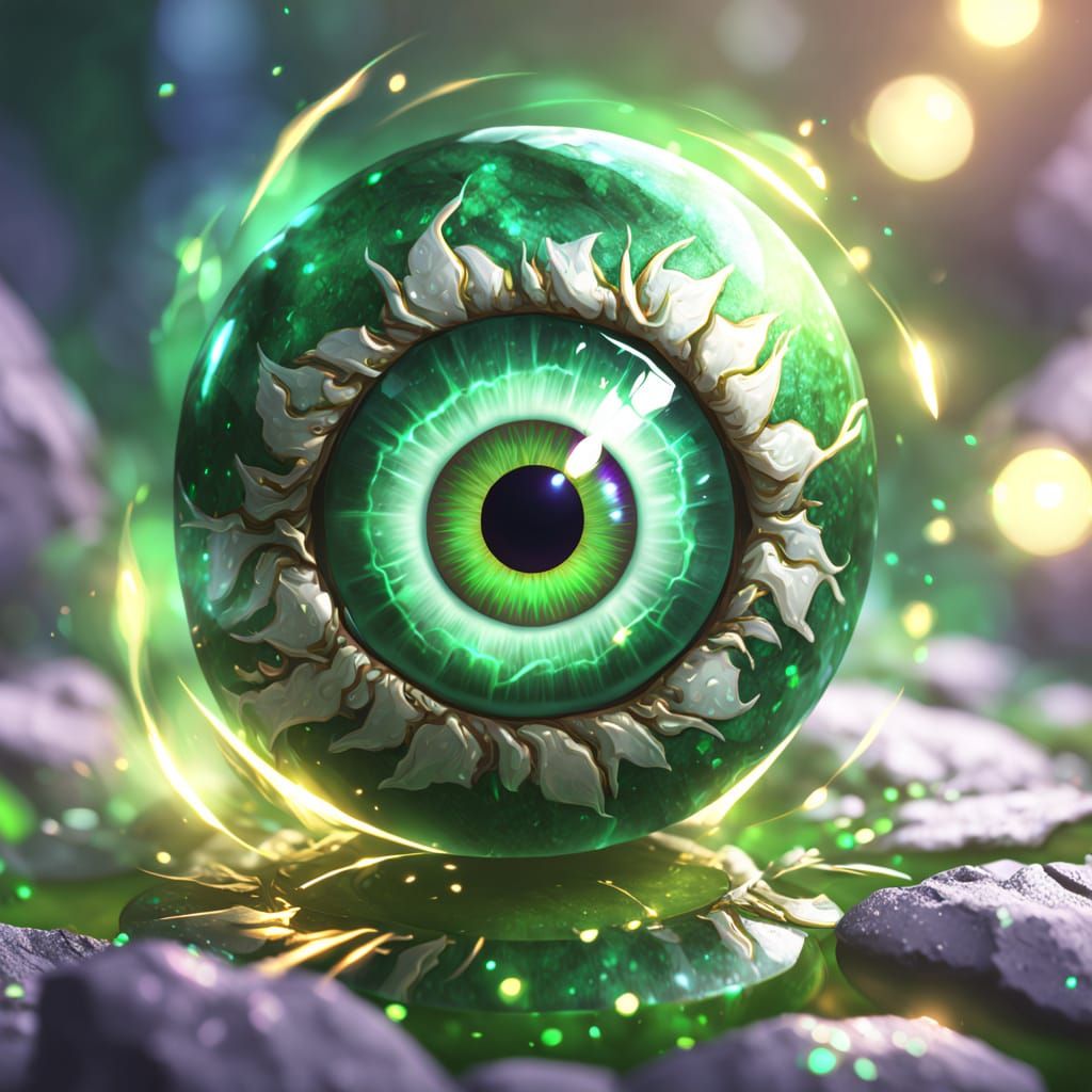 Emerald Eyeball Close-up in Genshin Impact Style