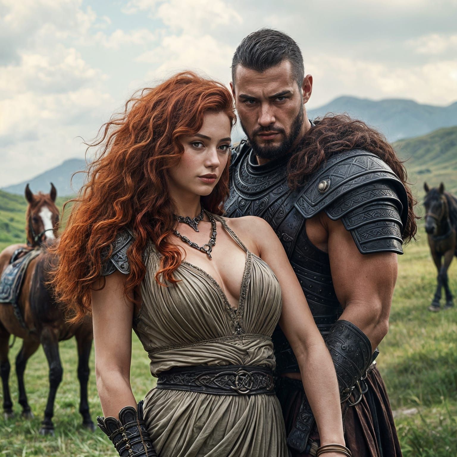 Celtic Woman and Asian Warrior, Matte Painting