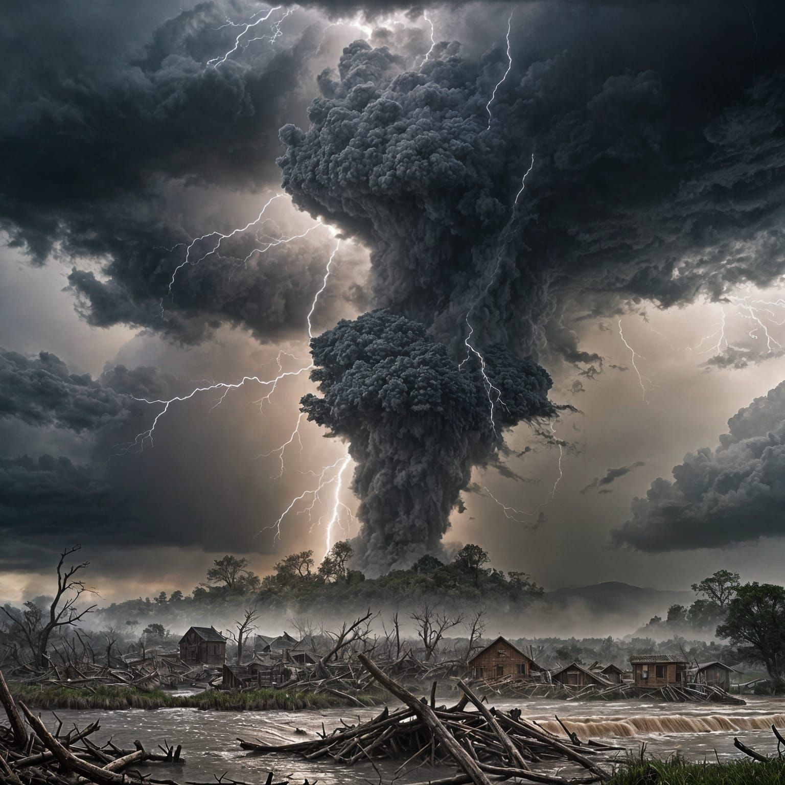 Dramatic Tornado with Lightning, Cinematic Film Still