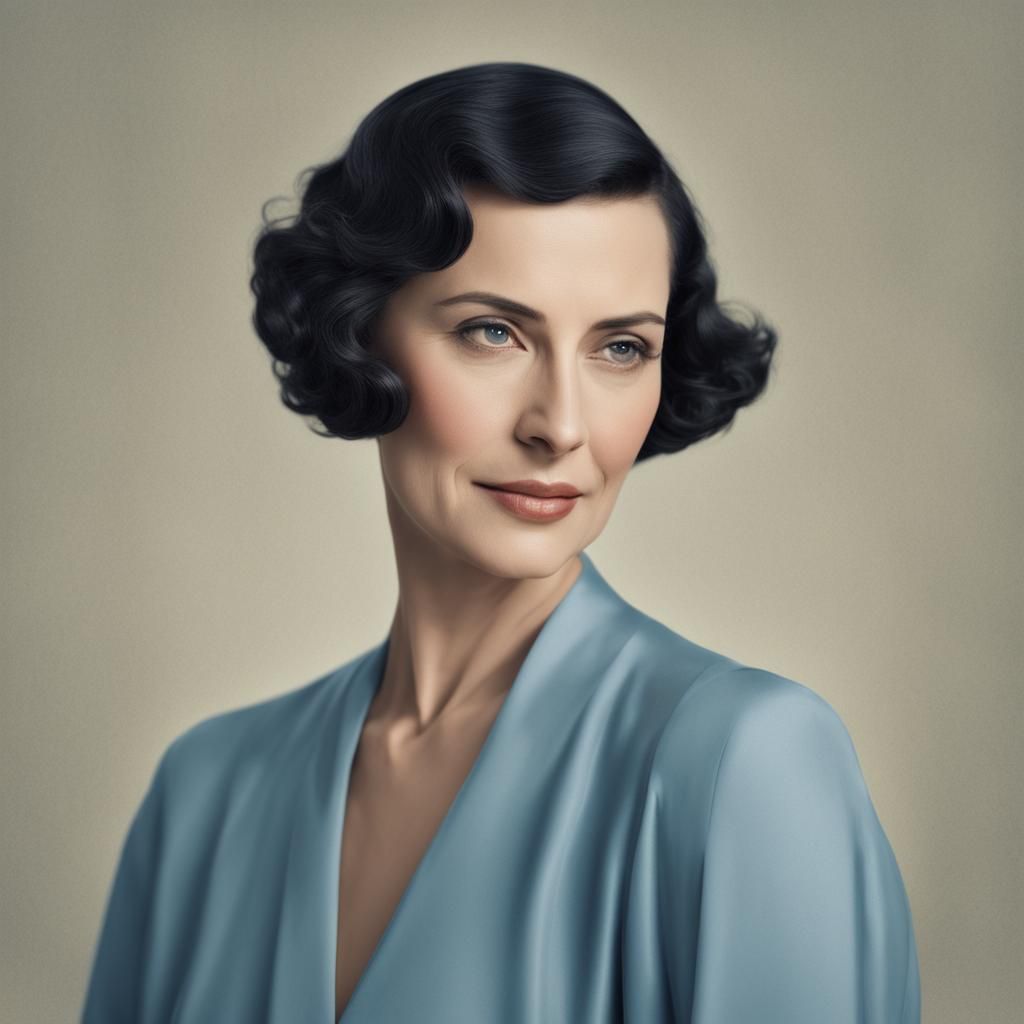 A beautiful 50-year-old woman with very short dark hair