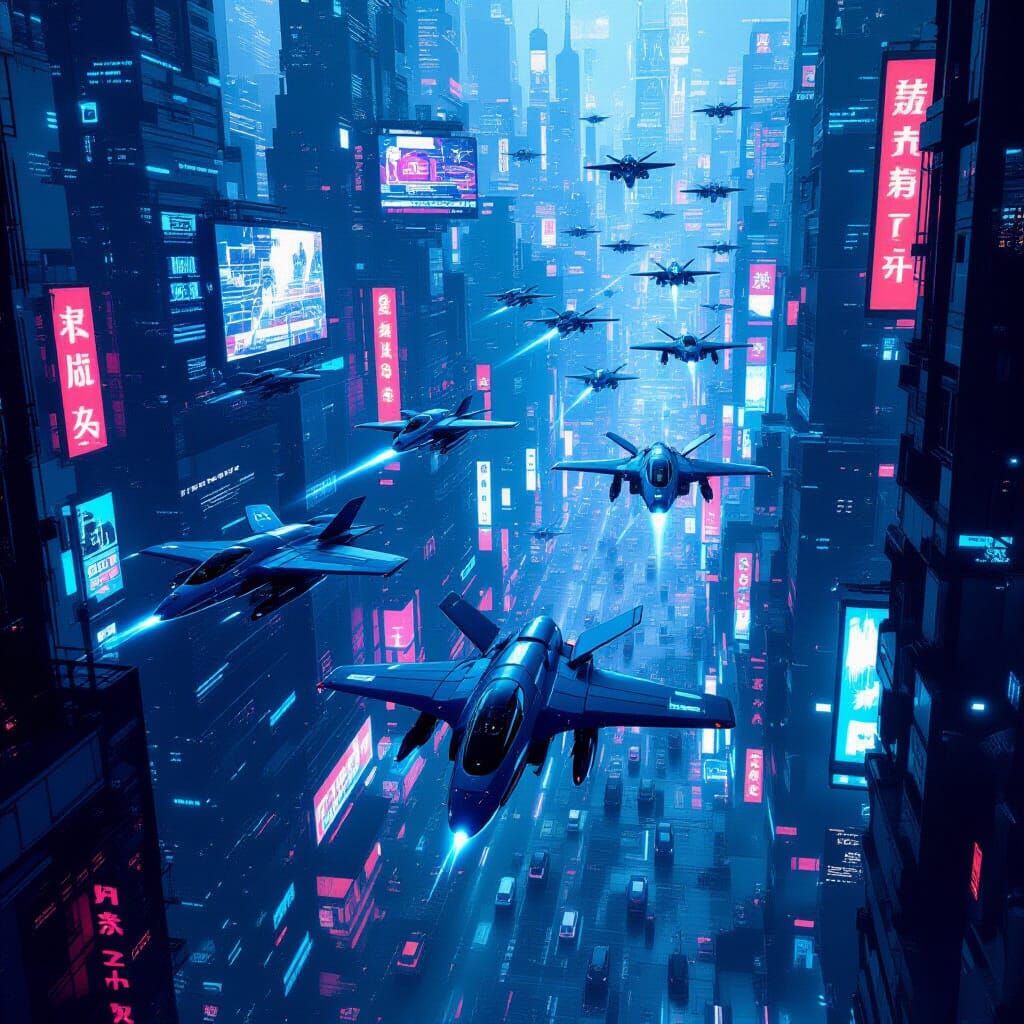 Cyberpunk Drones in Futuristic Cityscape
