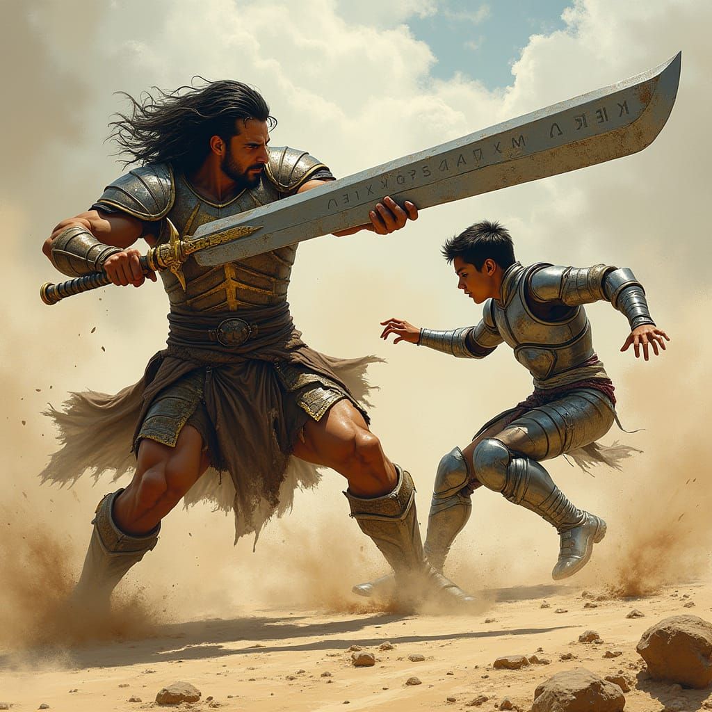 Warrior Unleashes Epic Swing in Futuristic Arena