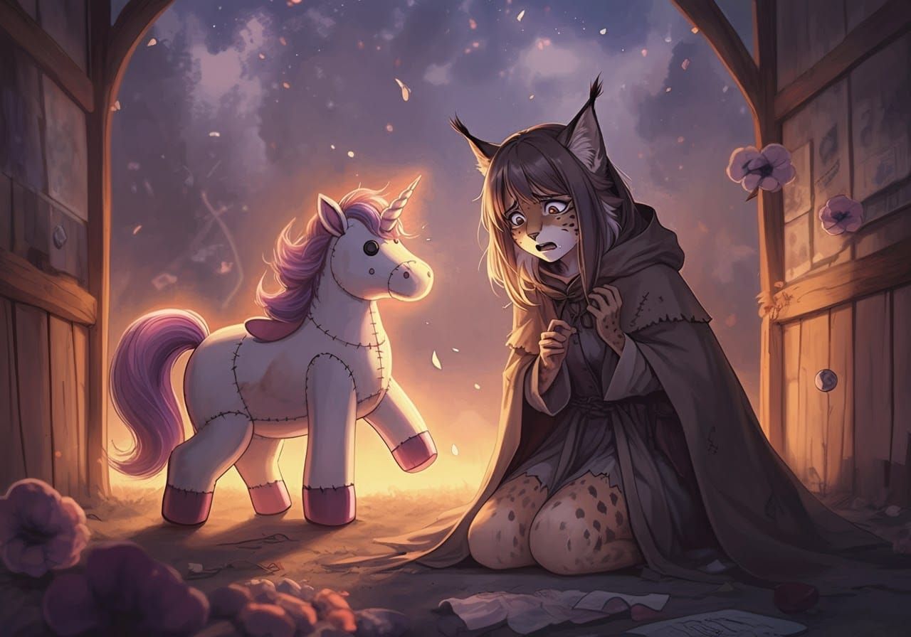 Anime Lynx and Unicorn in Watercolor Art