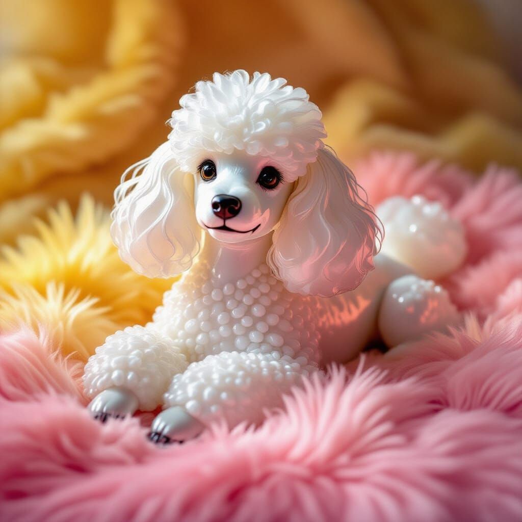 Elegant Glass Poodle Sculpture on Fluffy Fur