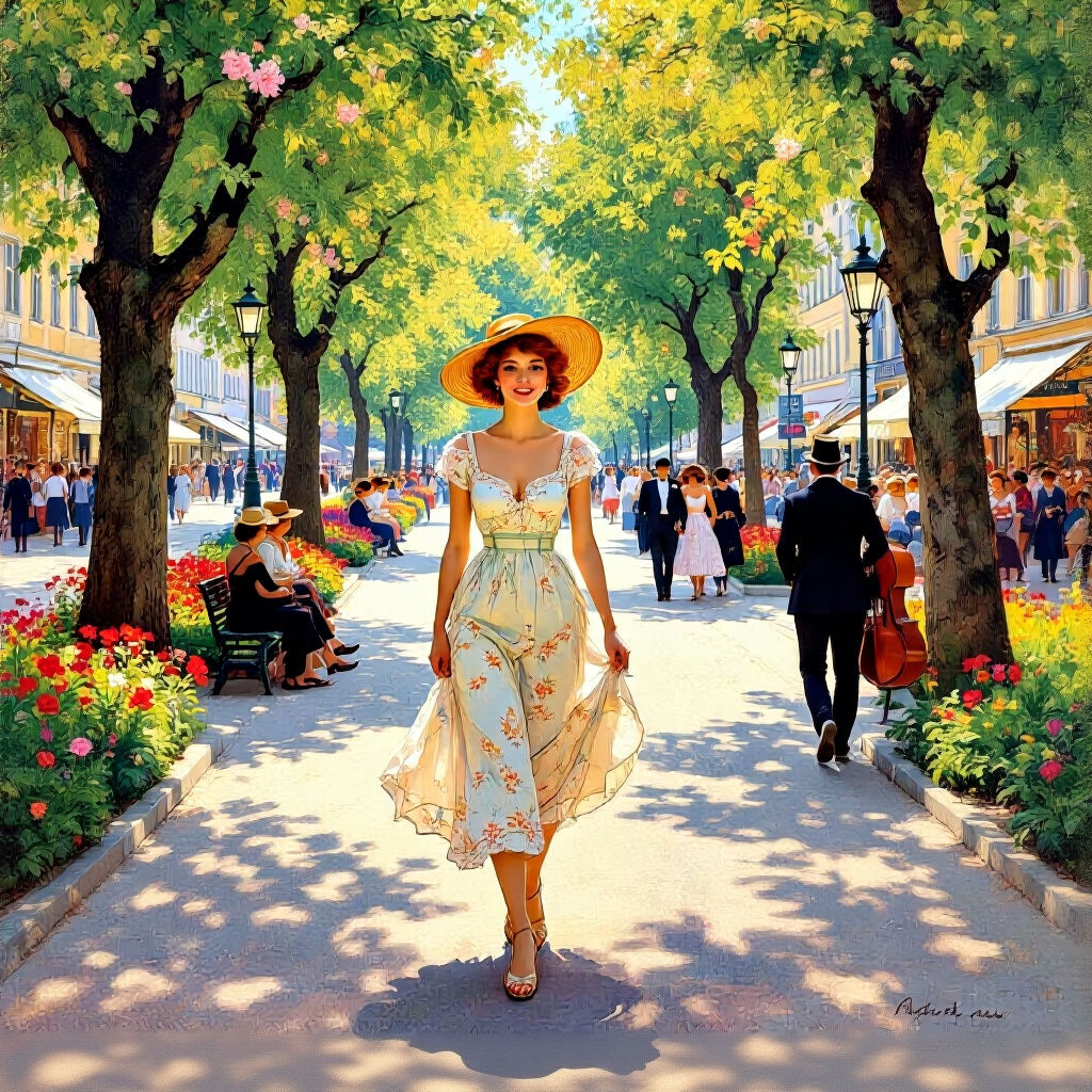 Woman in Vienna Park, Art Nouveau Style