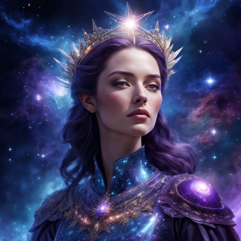 Celestial Star Queen in Cosmic Digital Painting