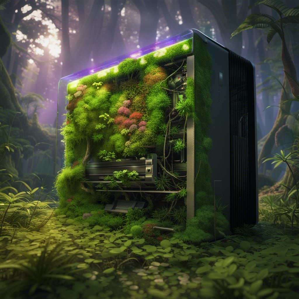 Overgrown PC with Moss and RGB Lights
