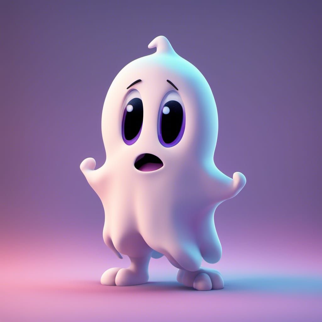 Adorable Ghost Scares Itself: Pixar-Style 3D Art