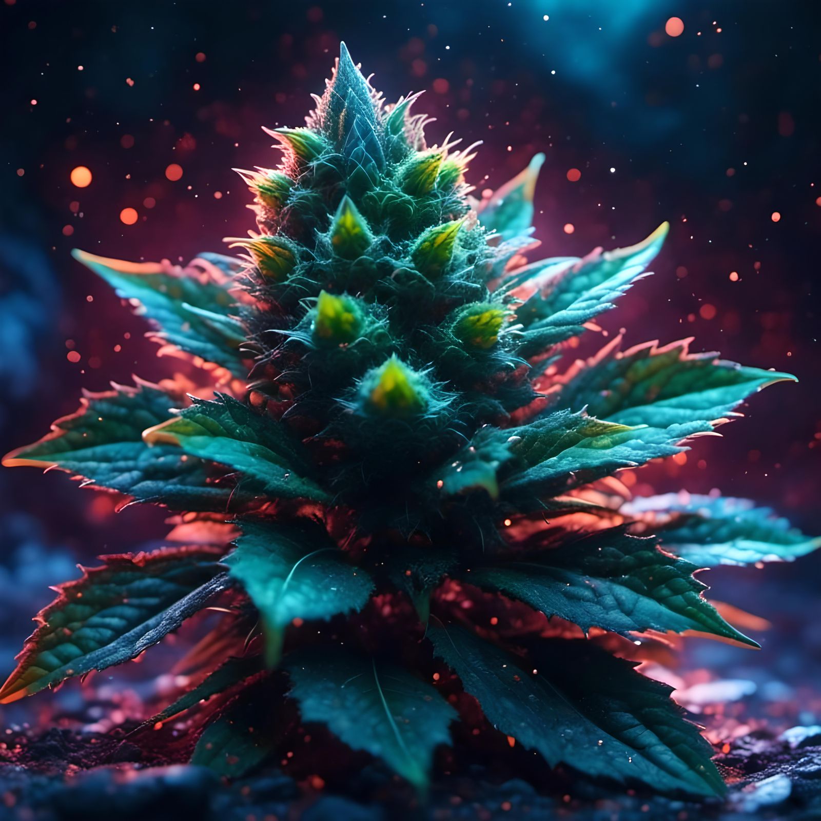 Hyperrealistic Translucent Marijuana Bud in Detailed Digital...