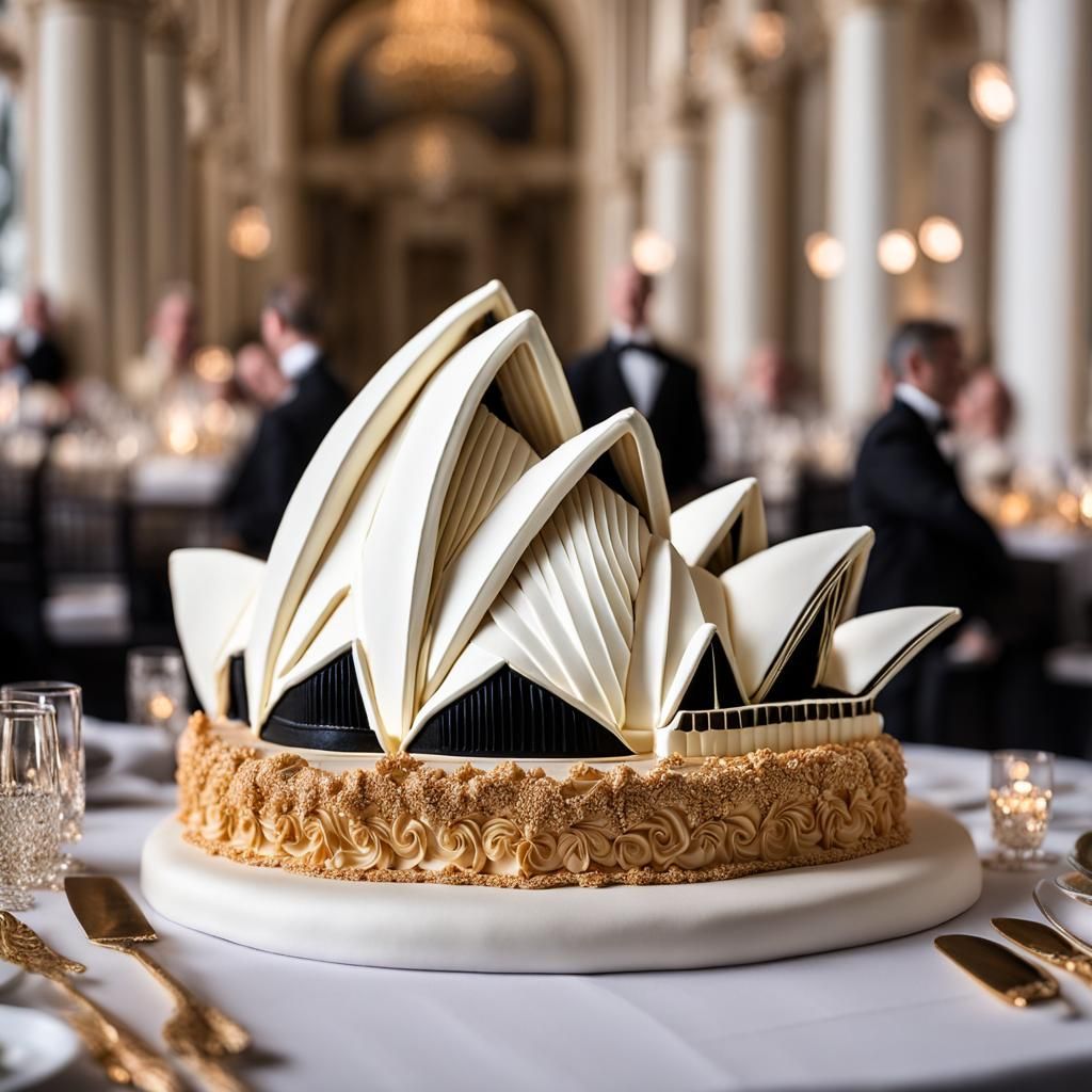 Hyperrealistic Sydney Opera House Cake Masterpiece
