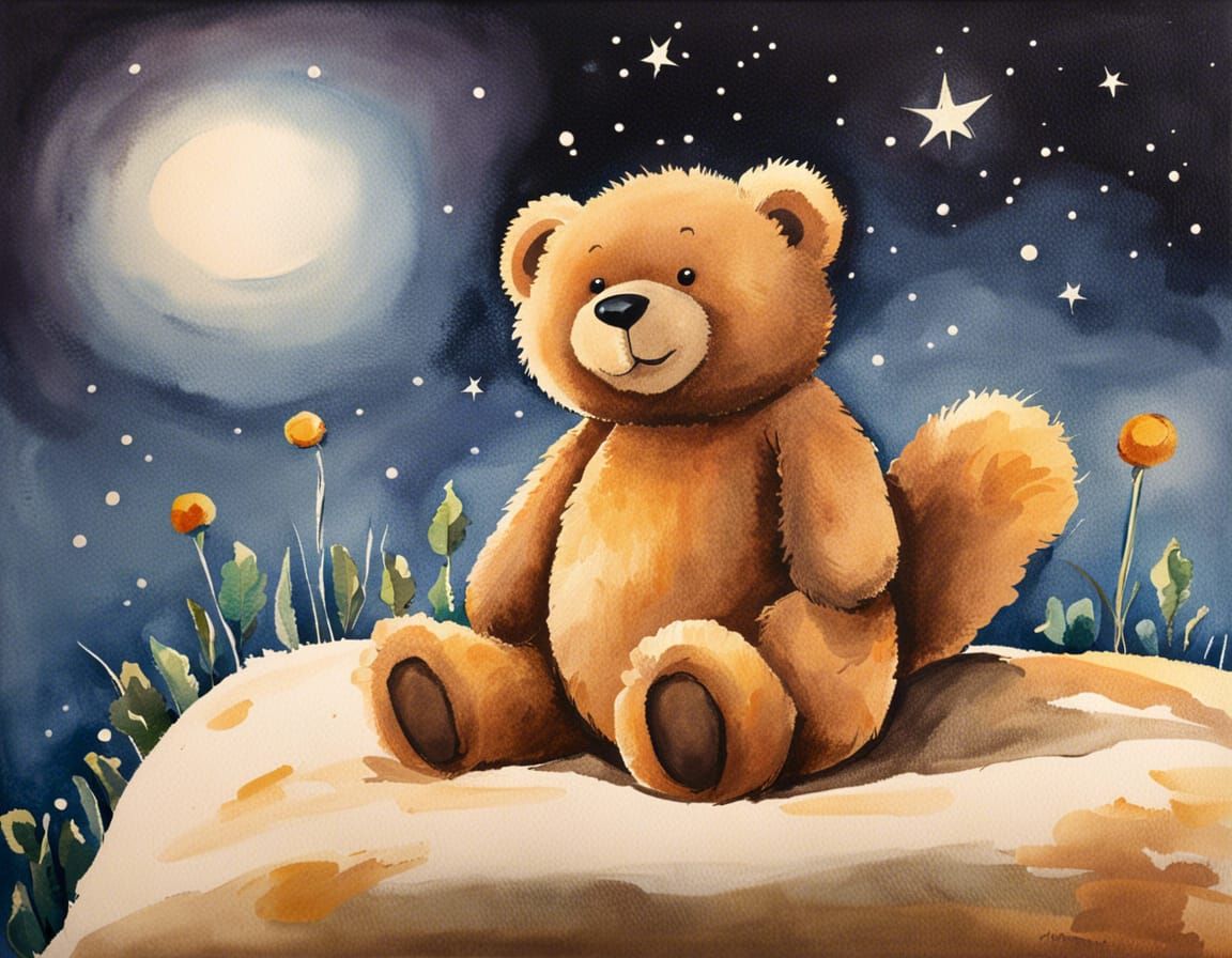 Watercolor Teddy Bear on Toddler's Bed