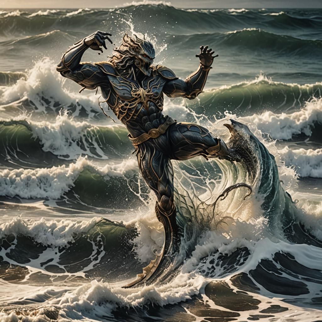 Majestic Water Dragon Emerges from Ocean Waves