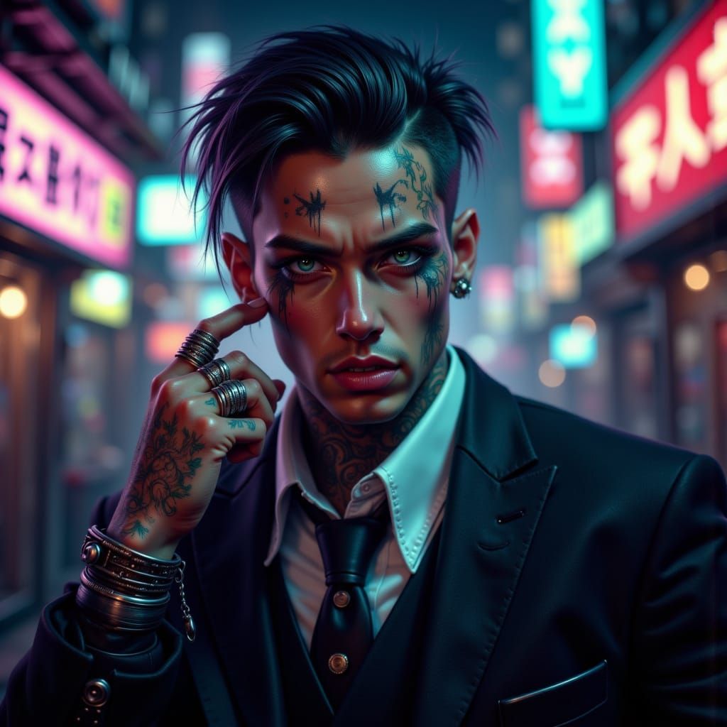 Bi-Colored Yakuza in Tokyo: Gritty High-Contrast Portrait