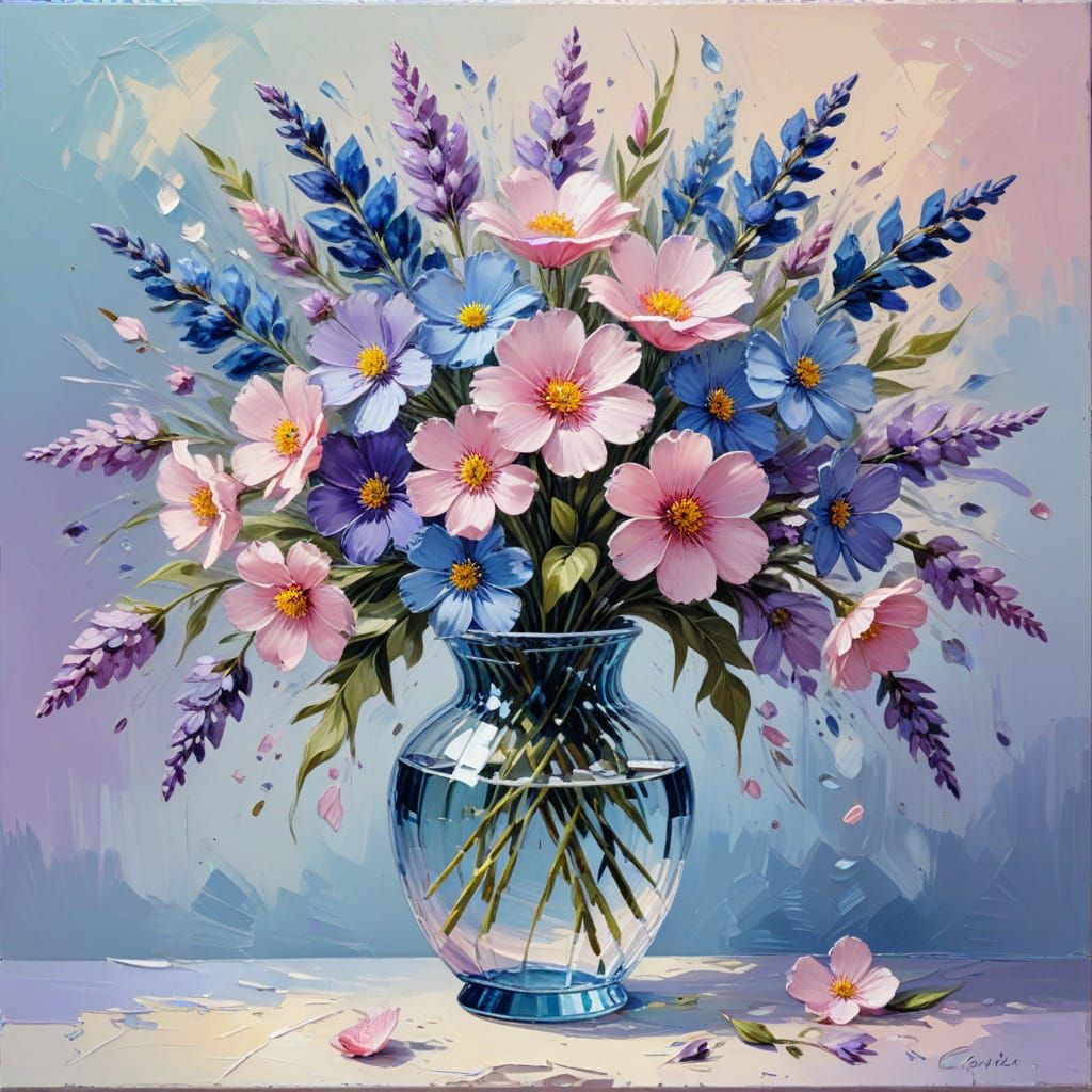 Vibrant Bouquet in Palette Knife Oil Painting