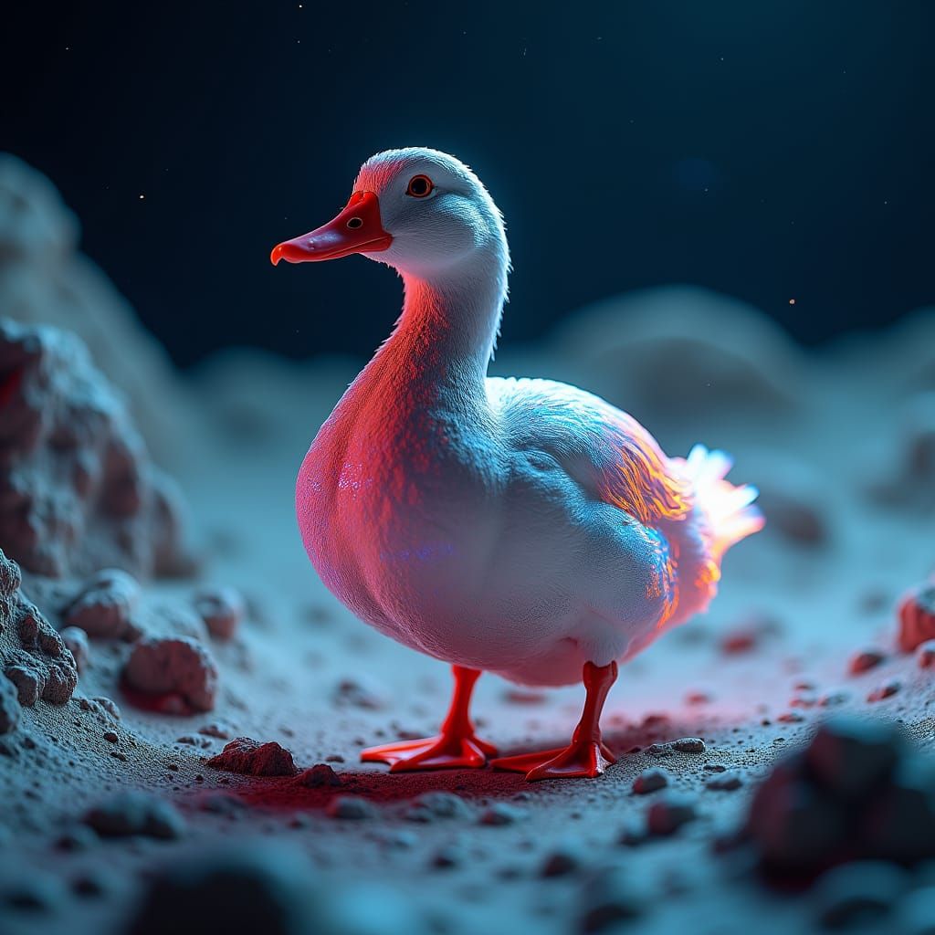Duck on the Moon in Surreal Style