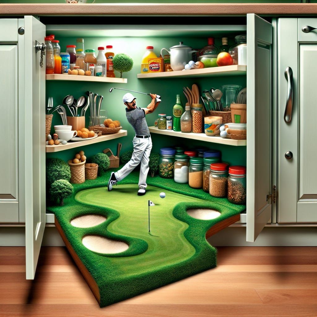 Golf Course Hidden Inside Kitchen Cupboard