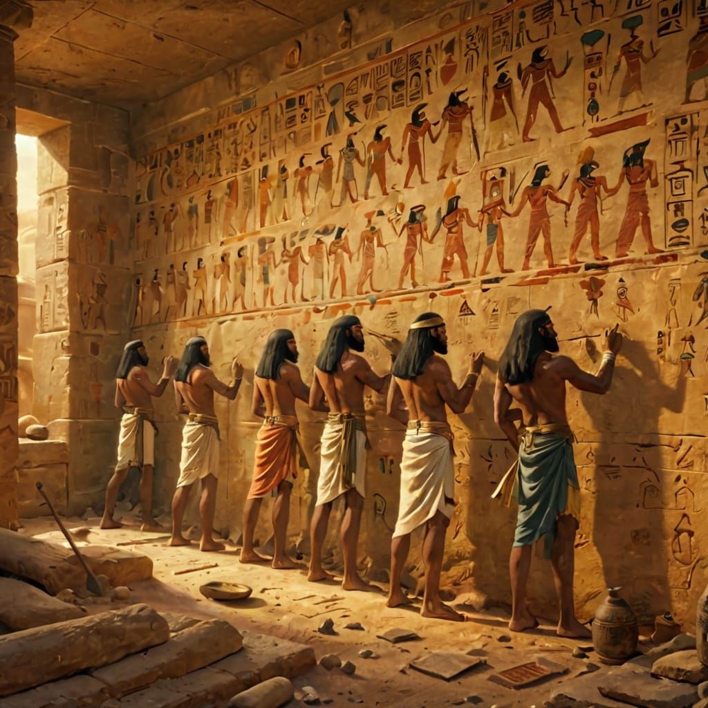 Ancient Egyptian Artists at Work in a Pharaoh's Tomb
