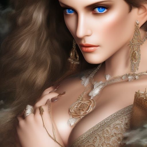 Fantasy Angel Portrait with White Wings in HDR