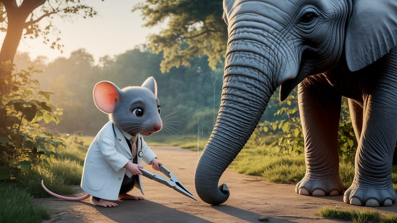 Mouse Doctor Helps Crying Elephant in Jungle Clearing