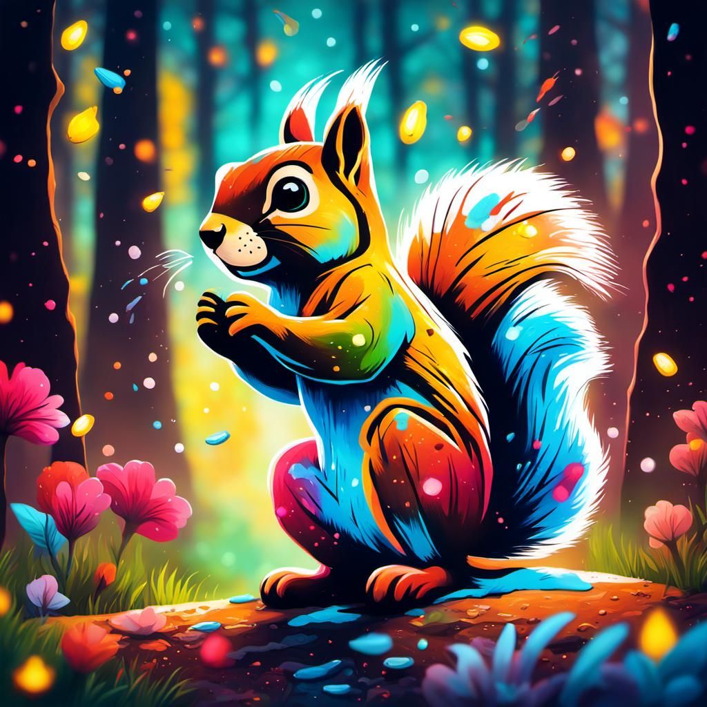 Squirrel in a Forest of Fireflies: Surreal Street Art