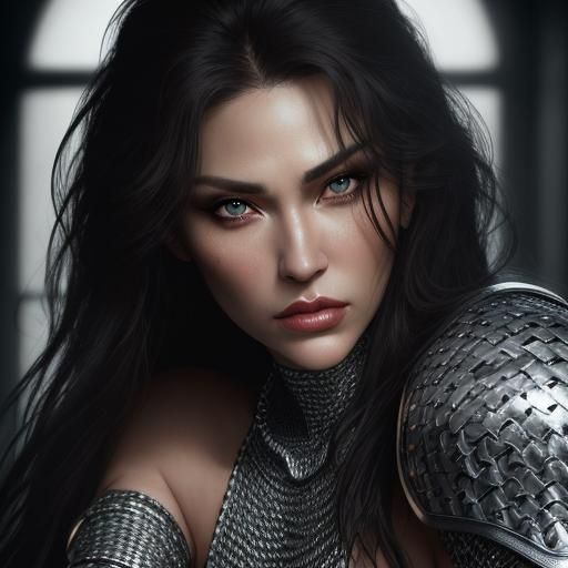 Female Warrior Portrait in Frank Miller Style