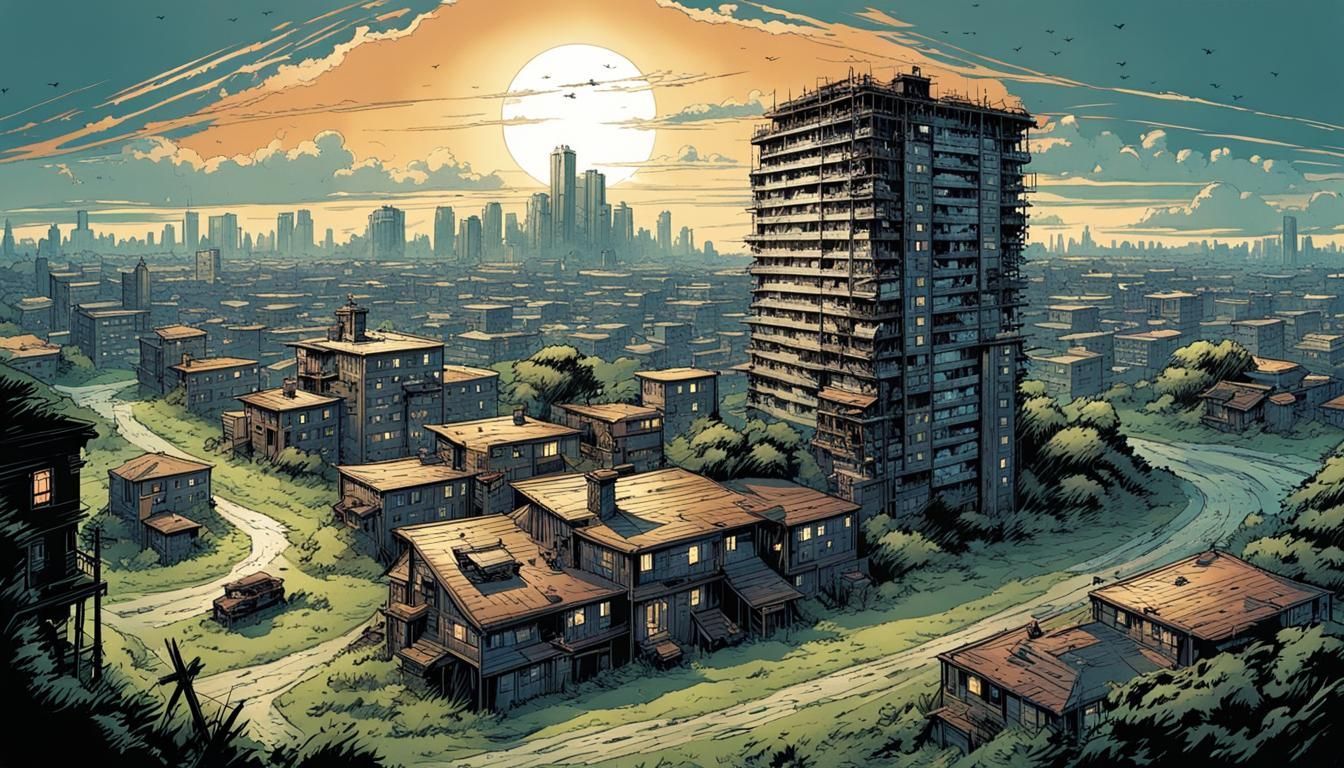 Luxury Building Amid Poverty, Comic Book Art