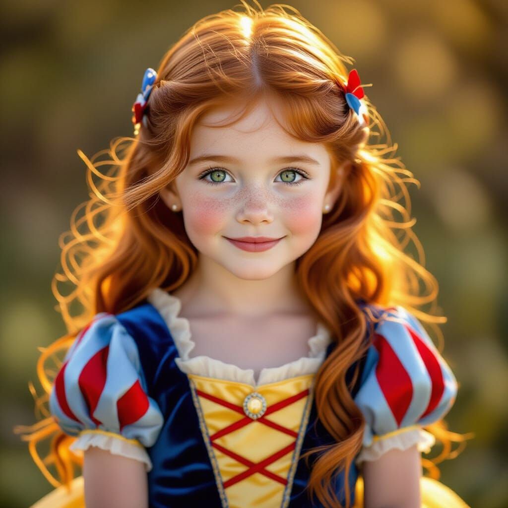 Photorealistic Snow White Princess with Red Hair and Green E...