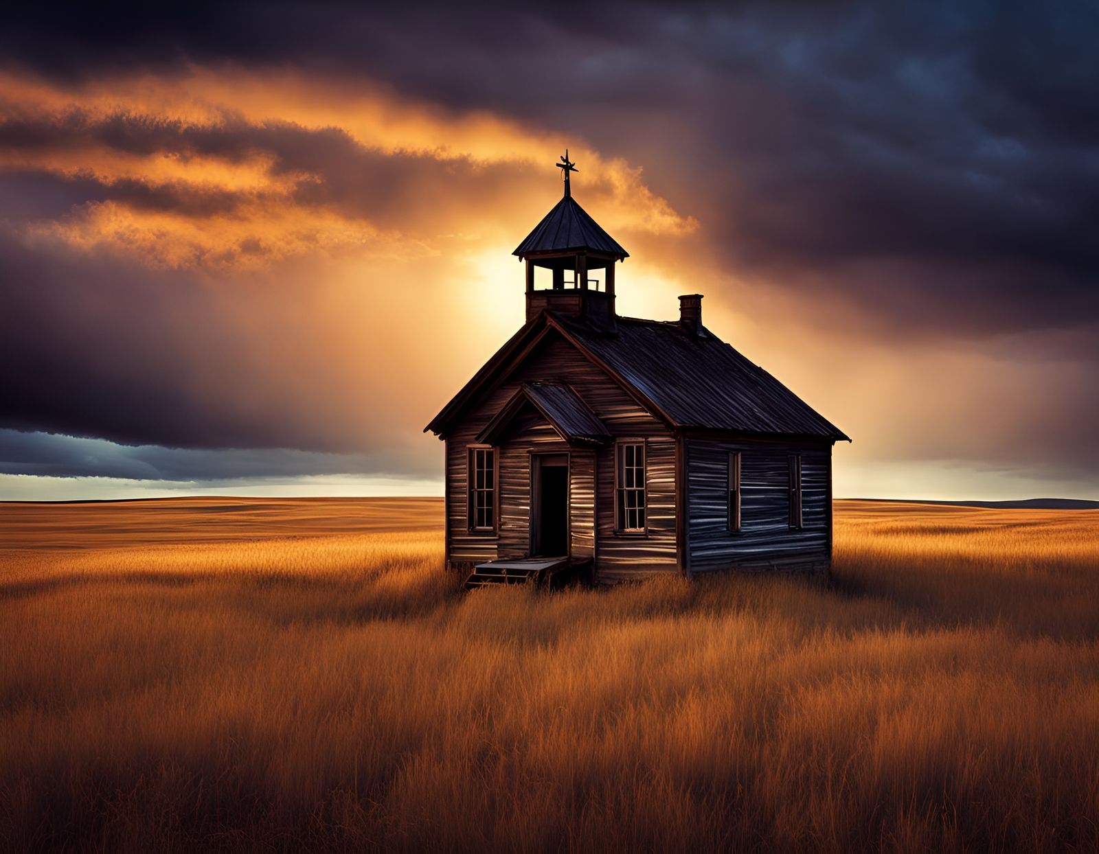 Prairie Schoolhouse: Watercolor and Ink Dystopian Art