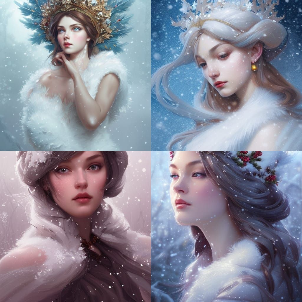 Beautiful Christmas Snow Queen Portrait in 8K