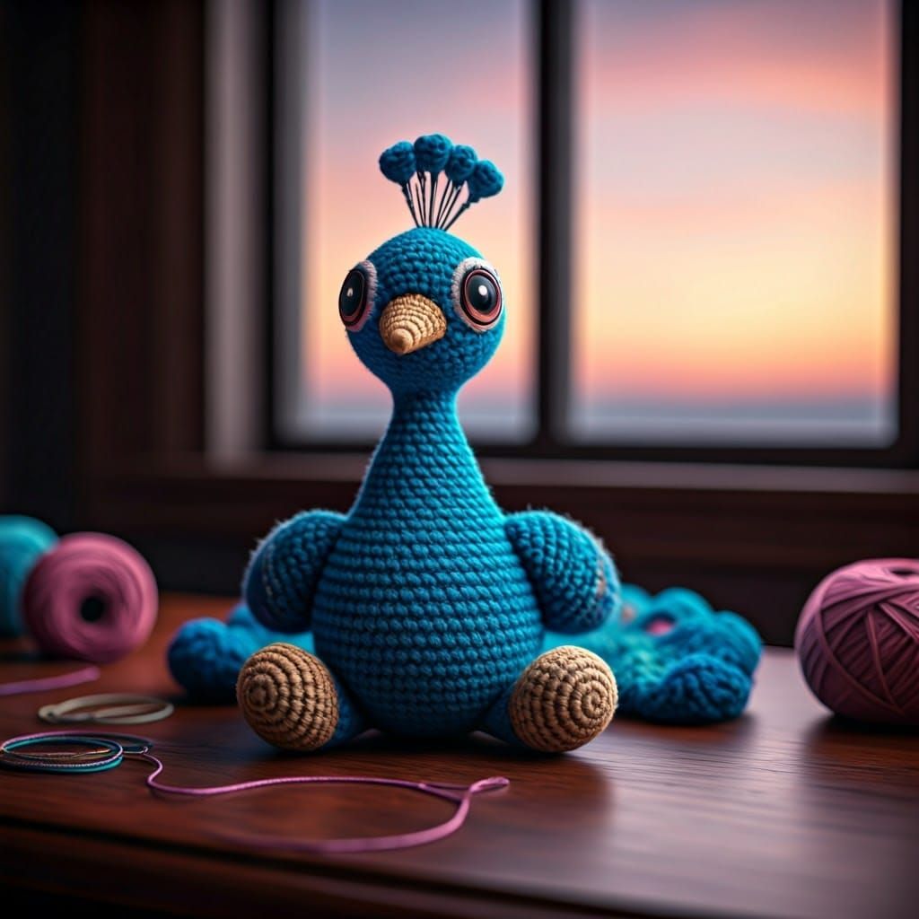 Chibi Peacock Plushy Basks in Sunset Glow