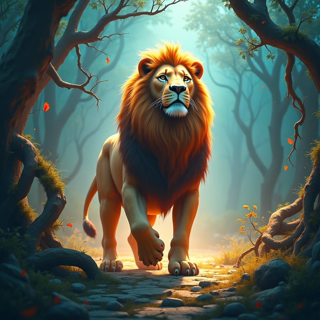 Regal Lion in Mystical Realm: Fantasy Concept Art