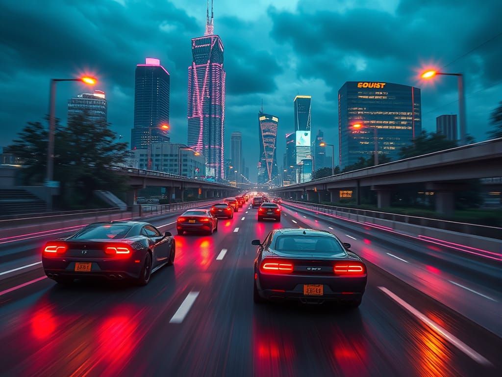 Cyberpunk Motorway in Synthwave Style