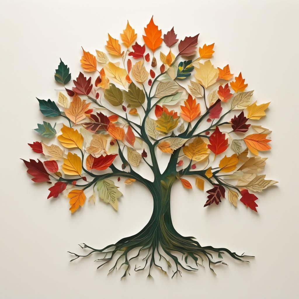 Majestic Autumn Tree Paper Leaf Collage