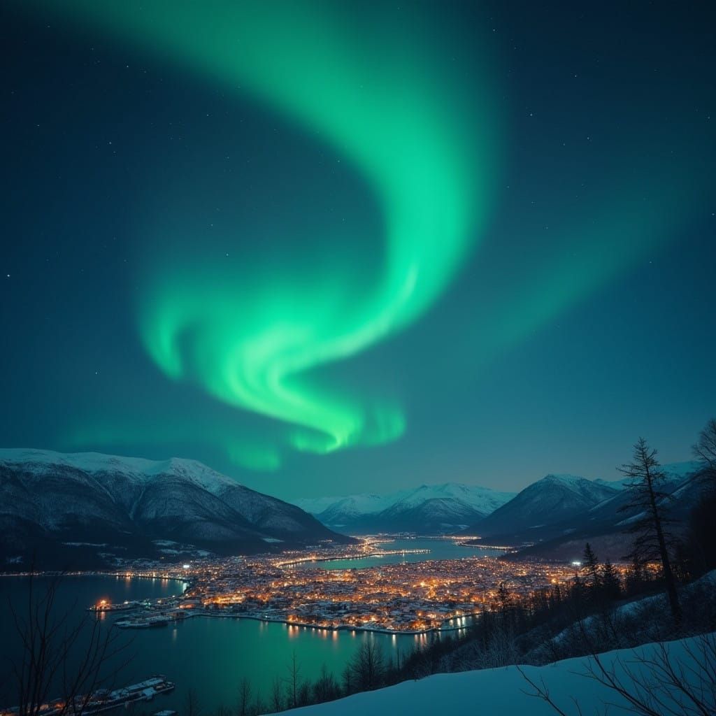 Ethereal Aurora Over a Quaint Townscape