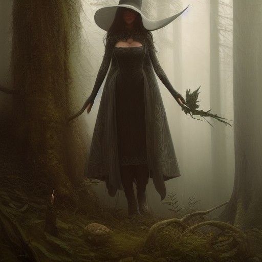 Nature Witch in Misty Forest, Artstation Style