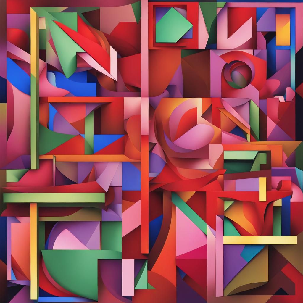 Colorful Geometric Cubist Art Deco Painting
