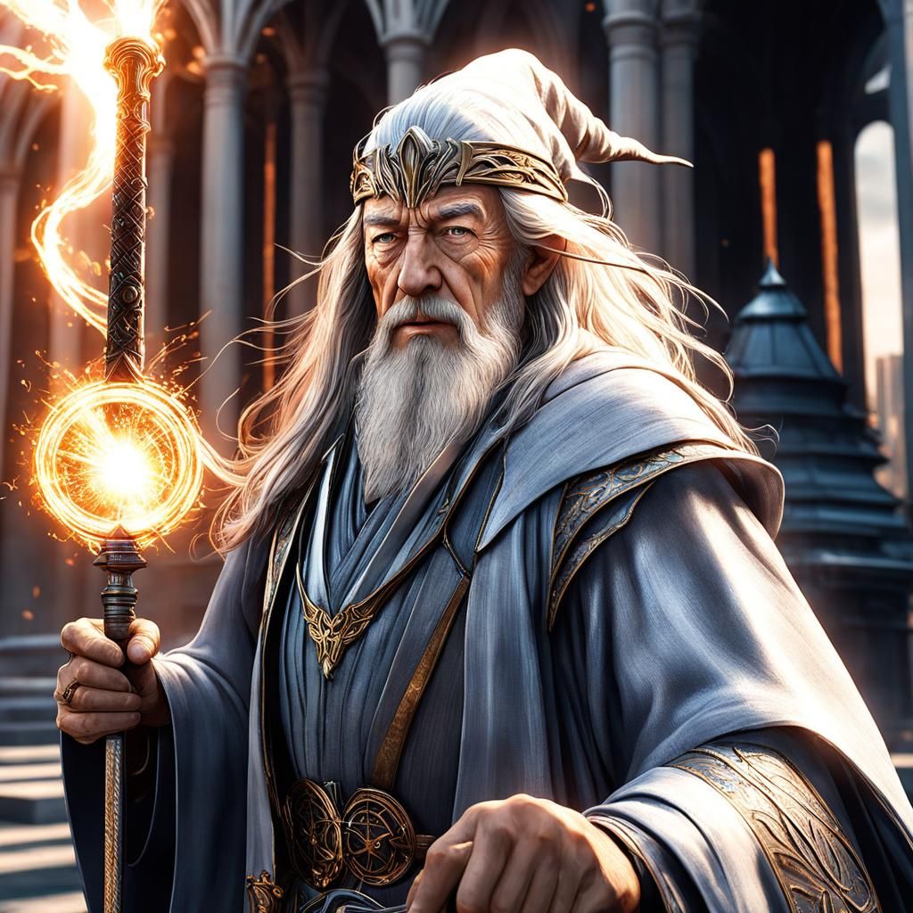 Futuristic Gandalf: Magic and Tech in Ukiyo-e Style