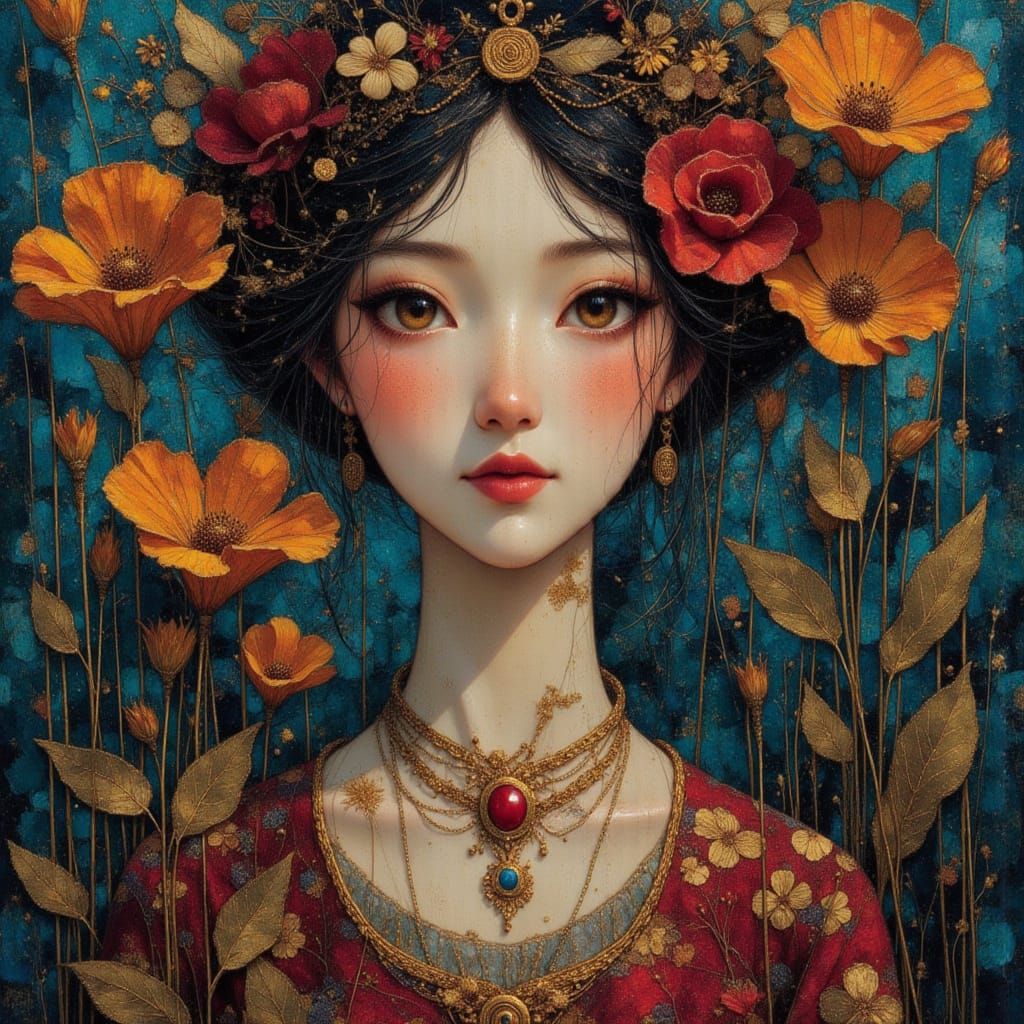 Nature Goddess in Klimt Style with Rich Hues