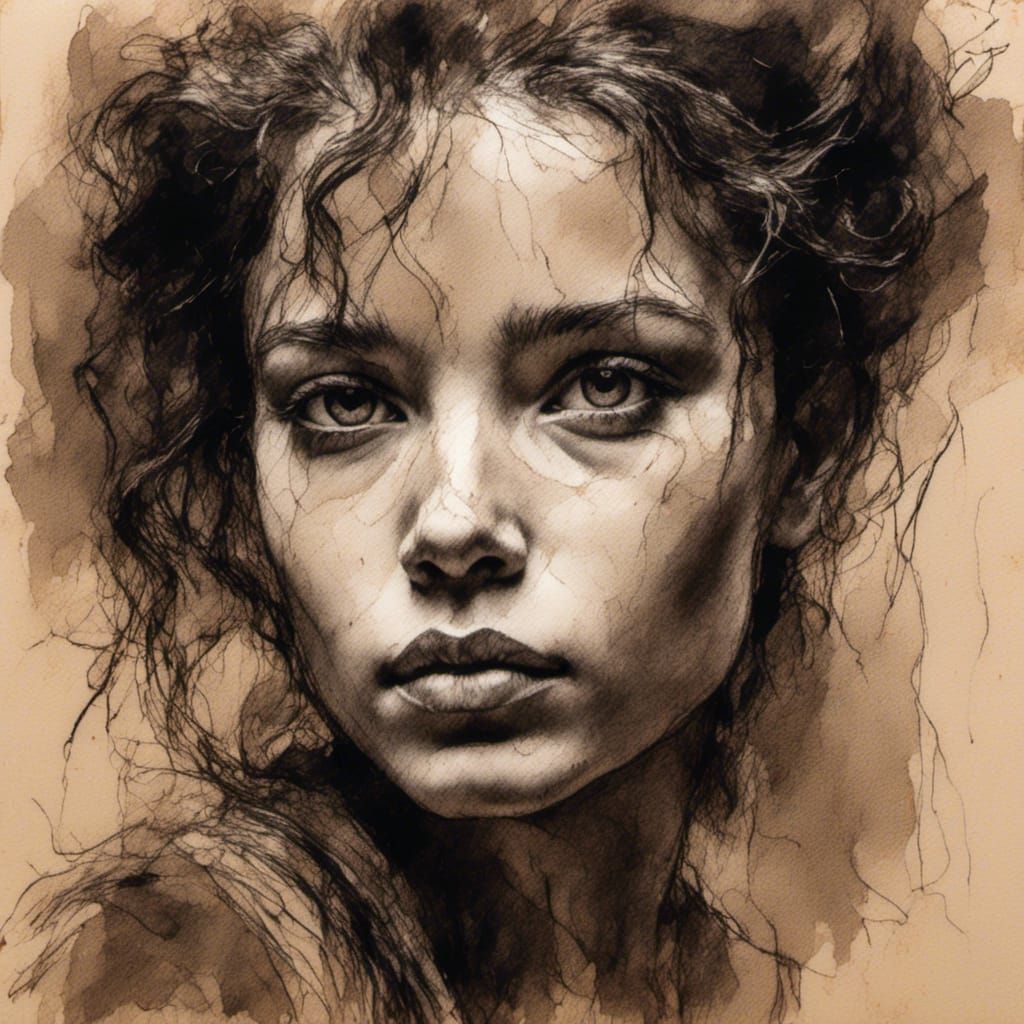 Dramatic Charcoal Portrait of a Beautiful Woman