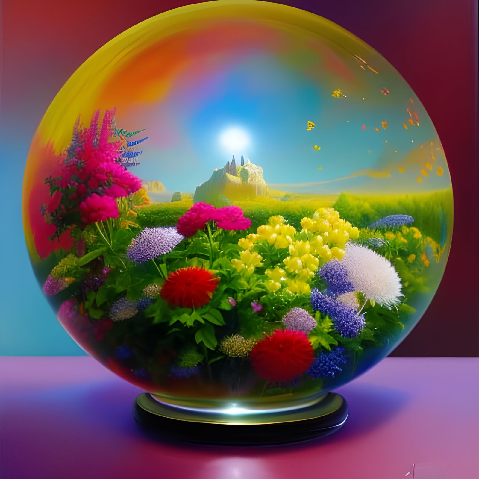 Magic Crystal Ball with Flowers: Oil Painting