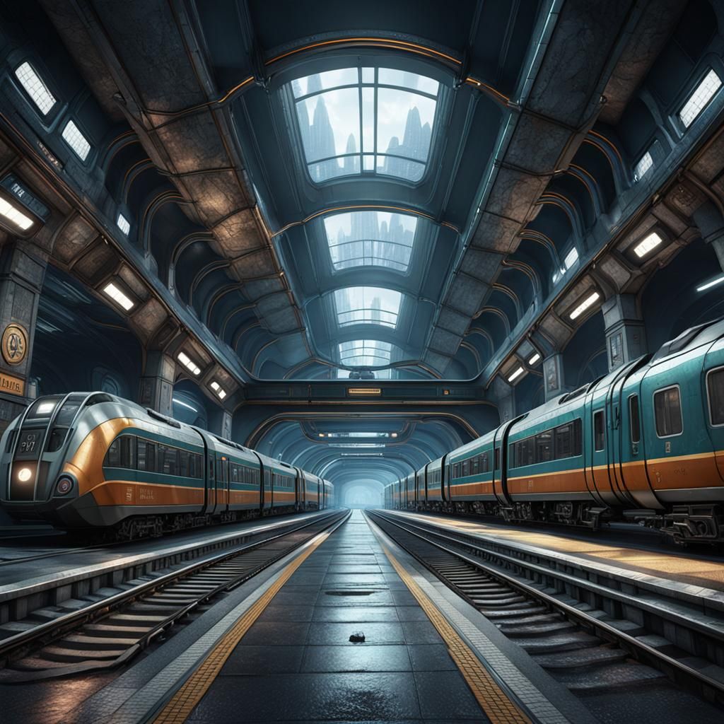 Futuristic Underground Train Station in Detailed Matte Paint...