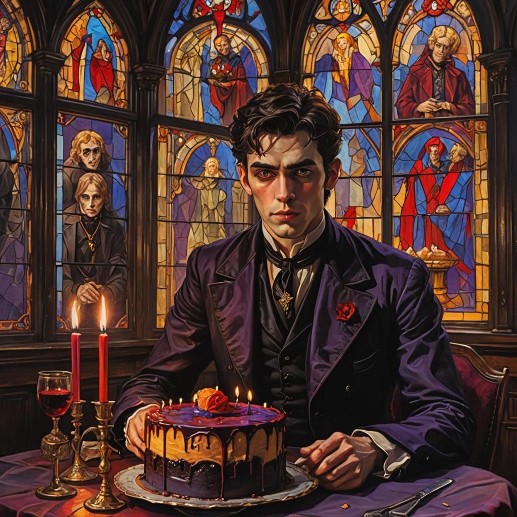 Gothic Young Man in Haunted Parlor, as Oil Painting