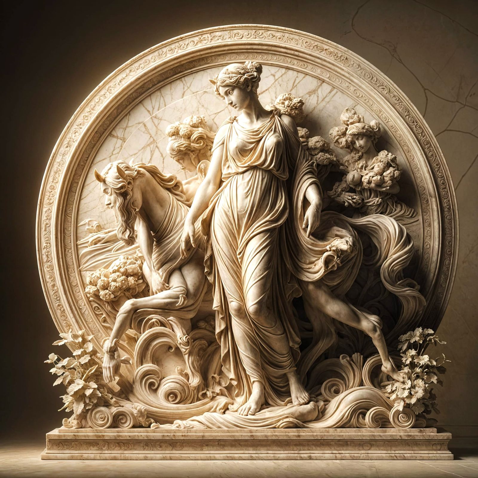 Baroque Marble Sculpture of Artemis in Garden