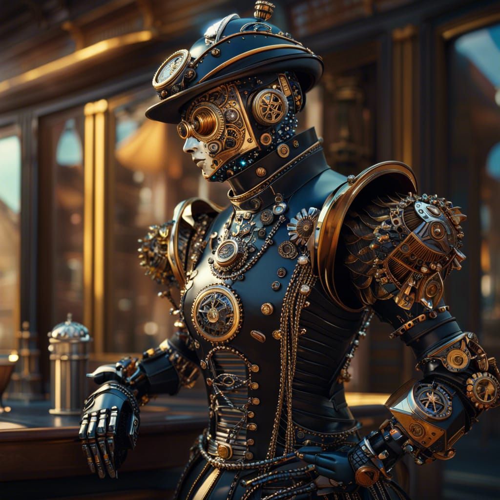 Baroque Steampunk Robot Barista with Diamond Parts
